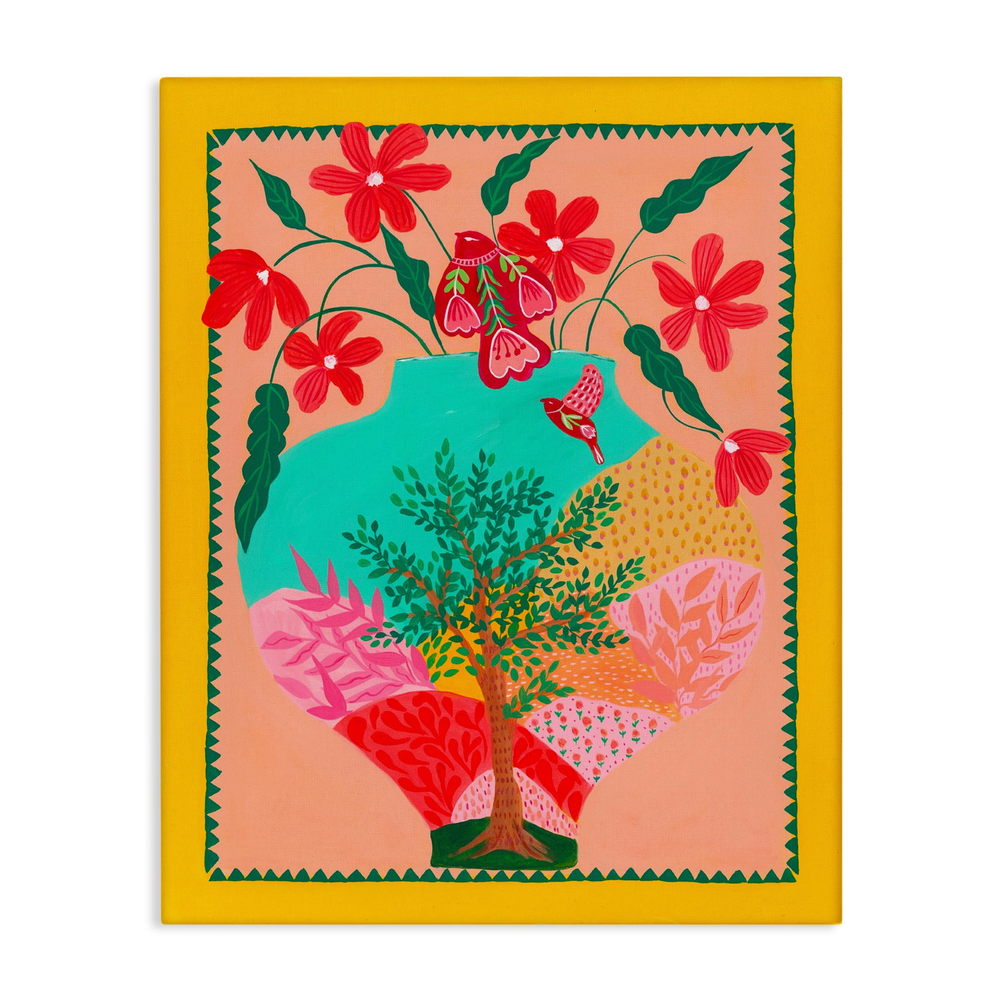 Folk Patterned Hope Vase Canvas Wall Art, design by Nabeela Rumi