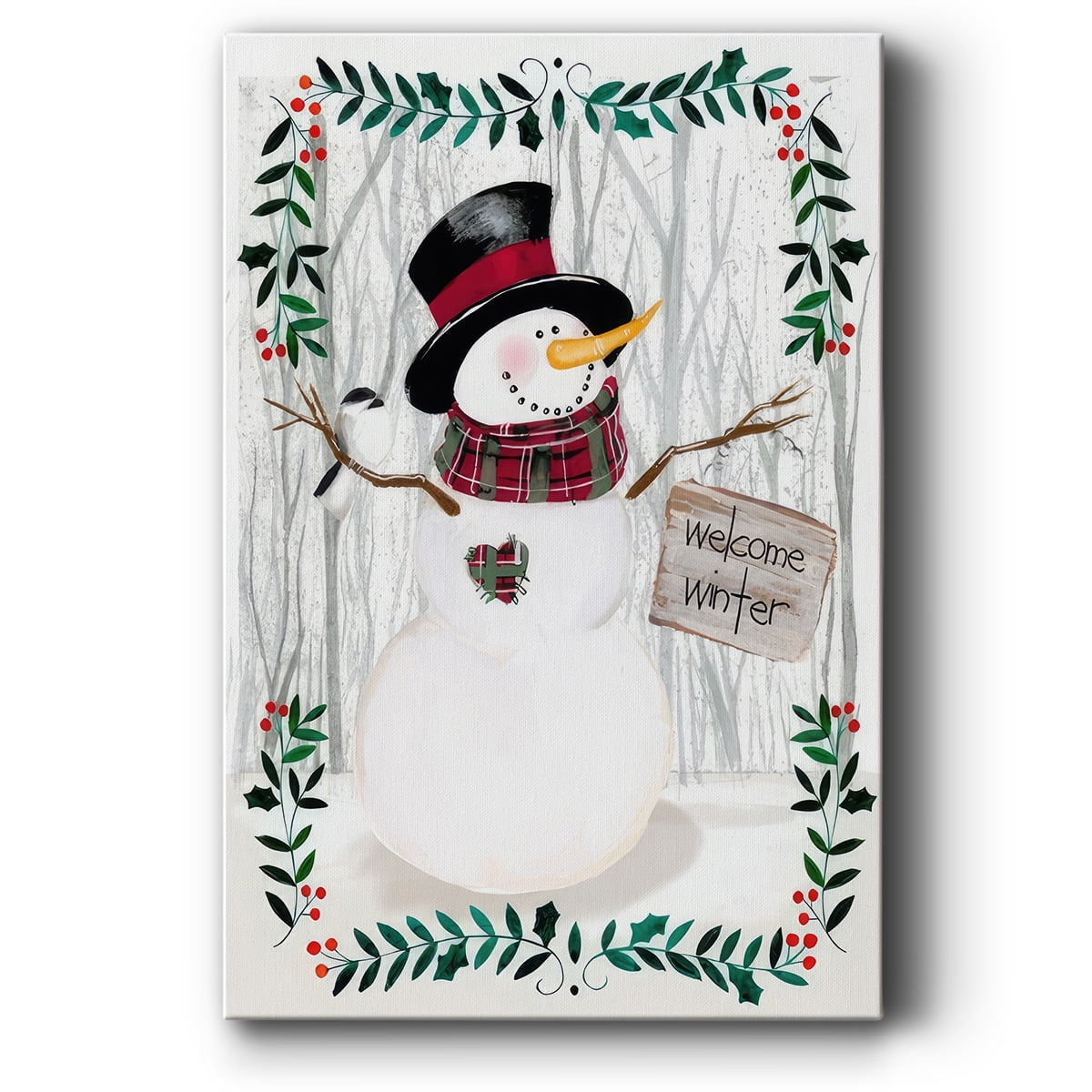 Folk Snowman Forest I- Gallery Wrapped Canvas