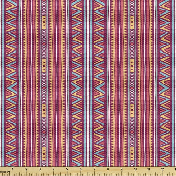 Ambesonne Folk Fabric by the Yard Upholstery, Ethnic Retro Geometric Pattern, 3 Yards, Multicolor