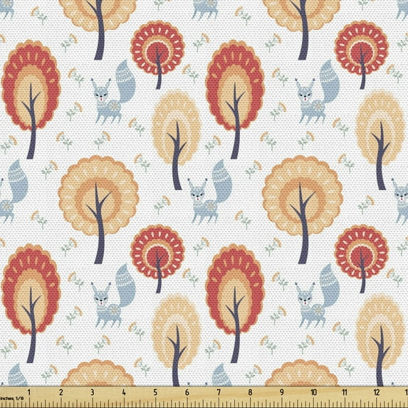 Ambesonne Folk Fabric by the Yard Upholstery, Ornamental Animal Tree, 3 Yards, White Multicolor