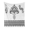 thumbnail image 1 of Folk Soft Flannel Fleece Blanket, Black and White Eastern Motifs Monochrome Ornamental Floral Pattern Doodle Image, Cozy Plush for Indoor and Outdoor Use, 50" x 70", White and Black, by Ambesonne, 1 of 6