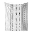 thumbnail image 1 of Folk Soft Flannel Fleece Blanket, Vertical Stripes with Geometric Floral Old Fashioned Motifs Eastern Inspired Design, Cozy Plush for Indoor and Outdoor Use, 60" x 80", White Black, by Ambesonne, 1 of 5