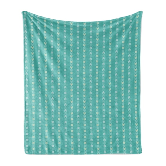 Folk Soft Flannel Fleece Throw Blanket, Symmetric and Continuous Pattern with Abstract Design Direction Pointers, Cozy Plush for Indoor and Outdoor Use, 70" x 90", Seafoam and Eggshell, by Ambesonne