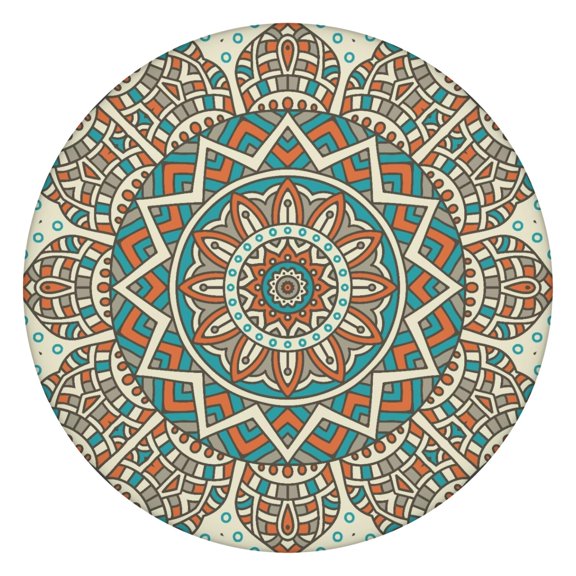 Folk Style Mandala Elastic Table Cover Windproof Spill-Proof Round Fitted Tablecloth for Parties, Events
