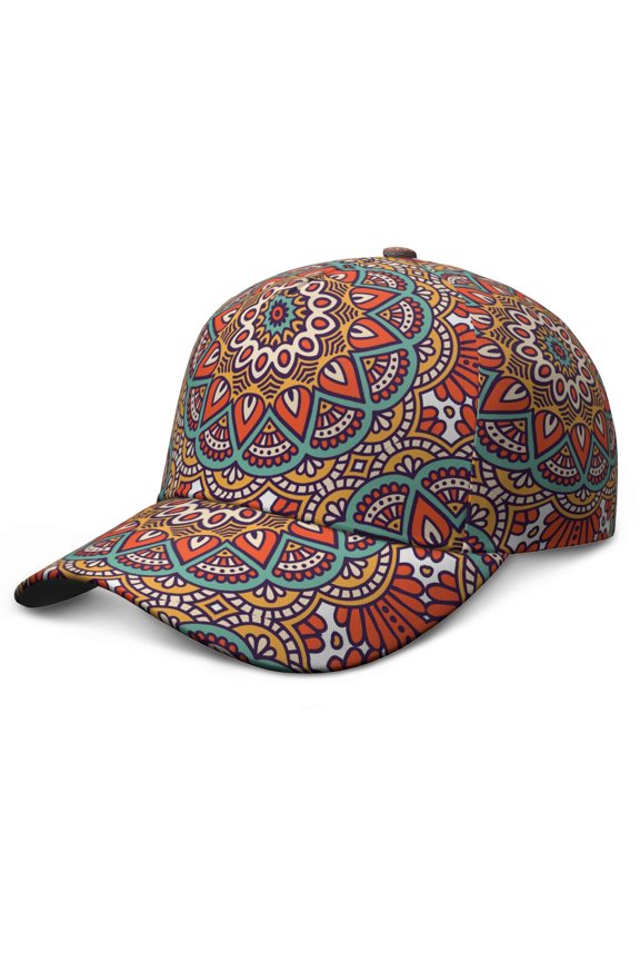 Folk Style Mandala Pattern Baseball Cap – Ethnic Tribal Dad Hat with Boho Artistic Geometric Design, Spiritual Abstract Zen Style