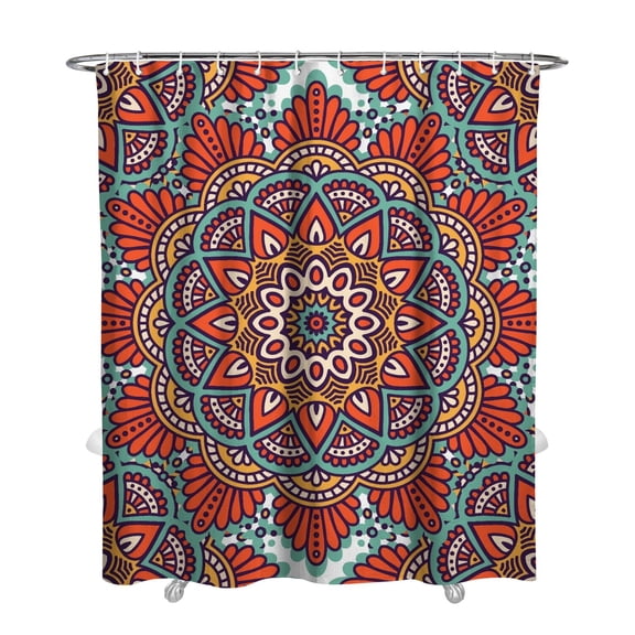 Folk Style Mandala Pattern Bathroom Curtain Waterproof Shower Drape Premium Polyester Fabric 72x84 Inch Quick-Dry