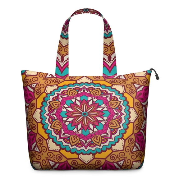 Folk Style Mandala Pattern Carry-On Bag - Durable Handles & Interior Organization, Airline-Friendly Tote for Work & Overnight Trips