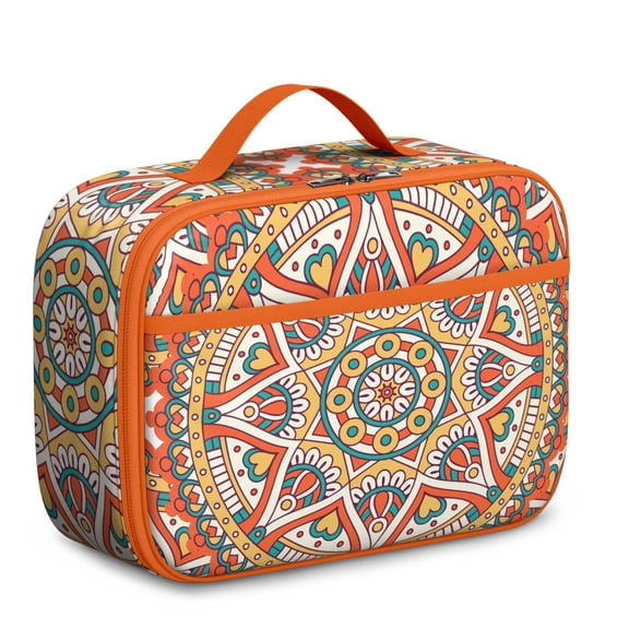 Folk Style Mandala Pattern Insulated Lunch Tote Lightweight Compact with Separate Mesh Compartment
