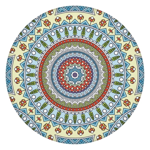 Folk Style Mandala Pattern Round Tablecloth Elastic Edge Scratch-Resistant Waterproof Table Cover for Outdoor, Indoor Use