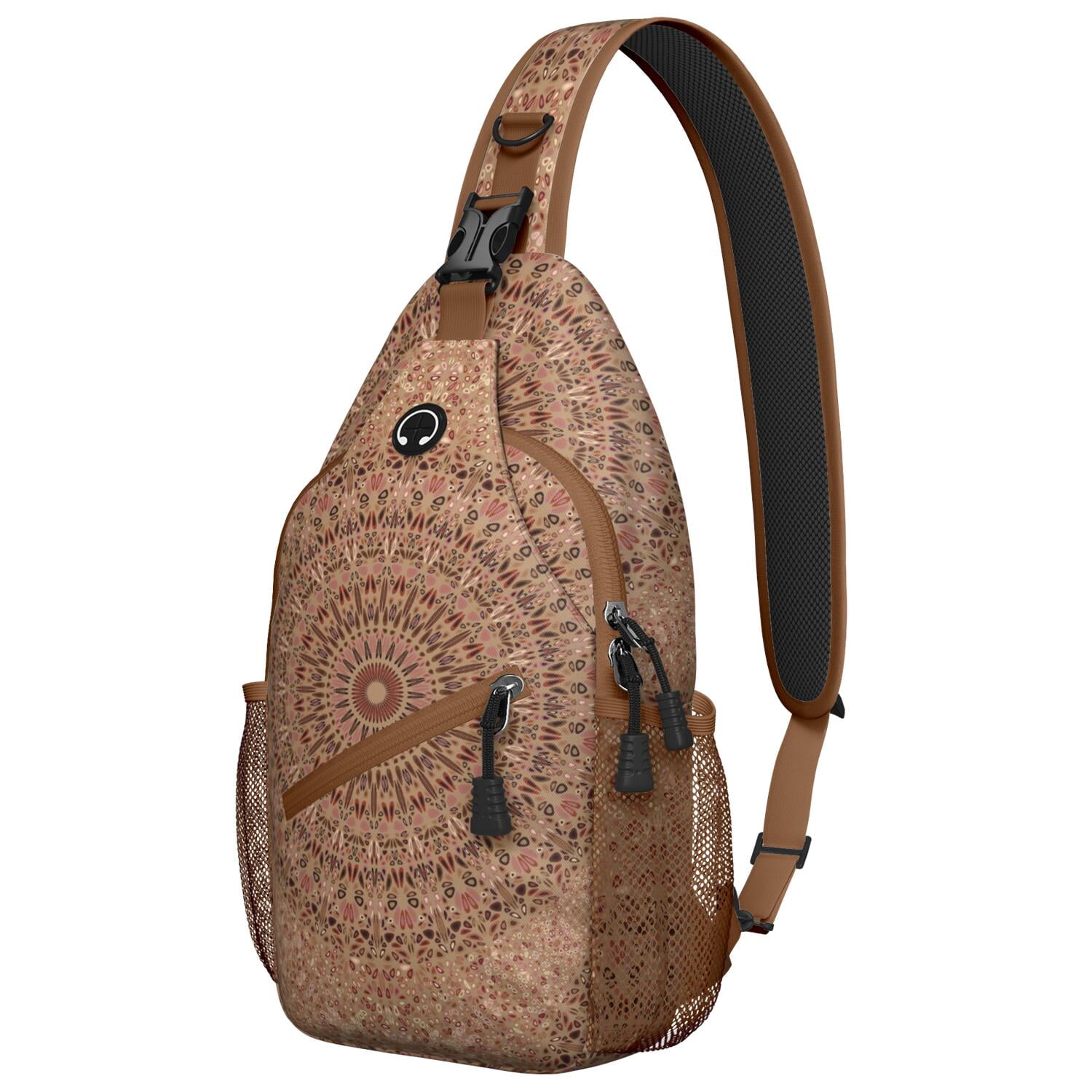 Folk Style Mandala Sling Bag Vintage Traditional Artistic Spiritual Chest Pack Versatile Wear for Biking, Traveling, Daily Commuting
