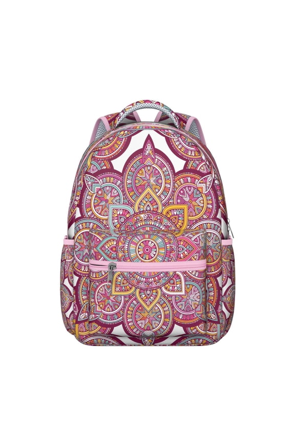 Folk Style Mandala Students Backpack Lightweight and Adjustable Strap School Bag with Zen Meditation Mandala and Sacred Symbolic Patterns