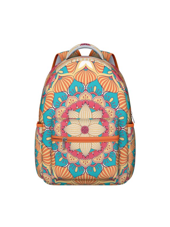 Folk Style Mandala Students Backpack Lightweight and Adjustable Strap School Bag with Zen Meditation Mandala and Sacred Symbolic Patterns