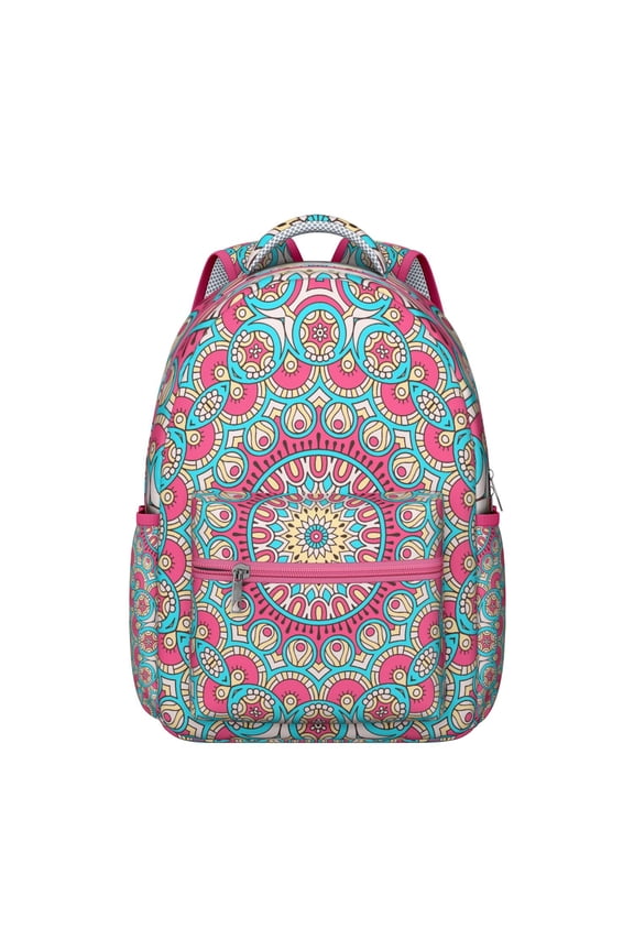 Folk Style Mandala Students Backpack Lightweight and Adjustable Strap School Bag with Zen Meditation Mandala and Sacred Symbolic Patterns