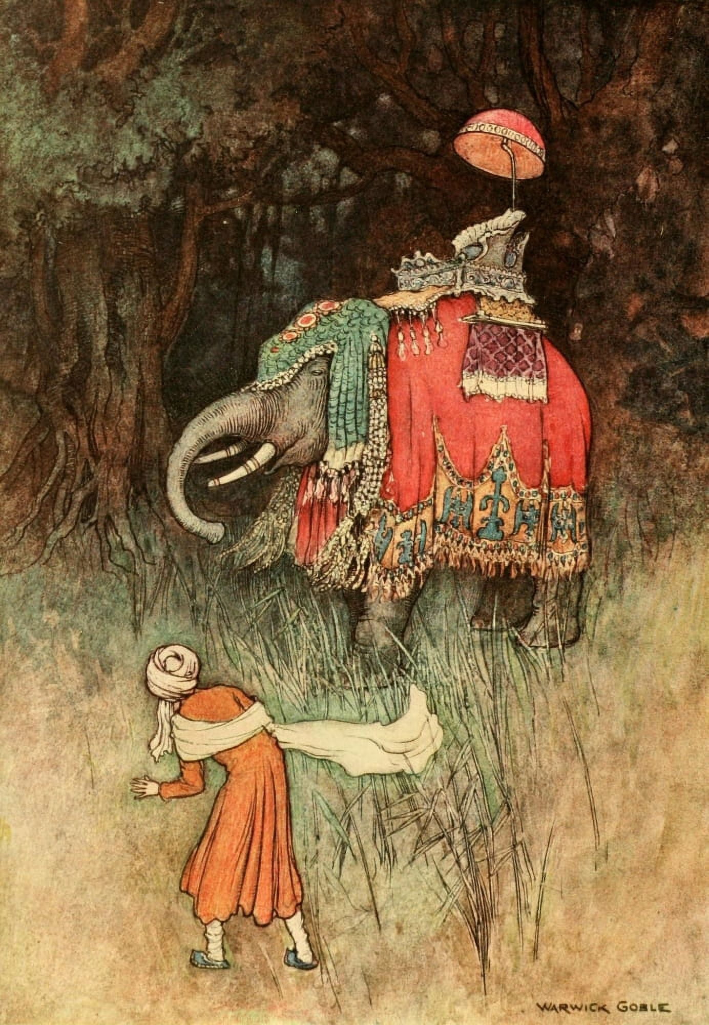 Folk Tales of Bengal 1912 An elephant appeared Canvas Art - Warwick Goble (24 x 36)