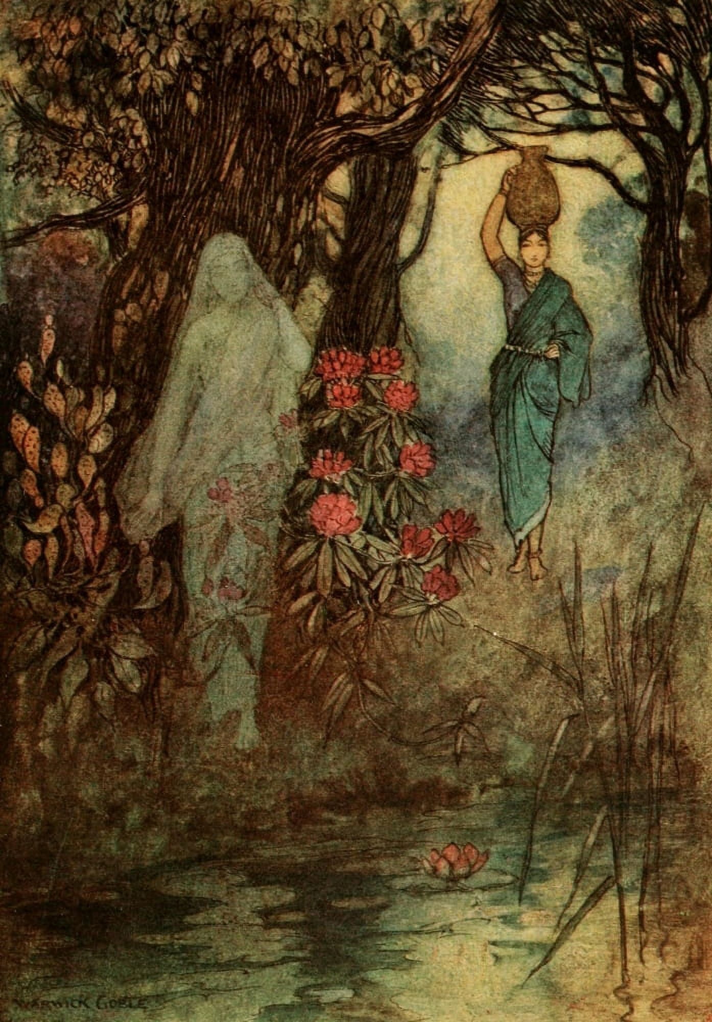 Folk Tales of Bengal 1912 Fetching water Canvas Art - Warwick Goble (18 x 24)