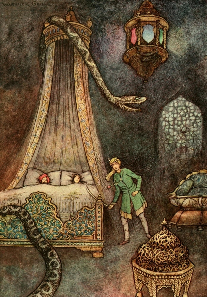 Folk Tales of Bengal 1912 He killed the serpent Canvas Art - Warwick Goble (18 x 24)
