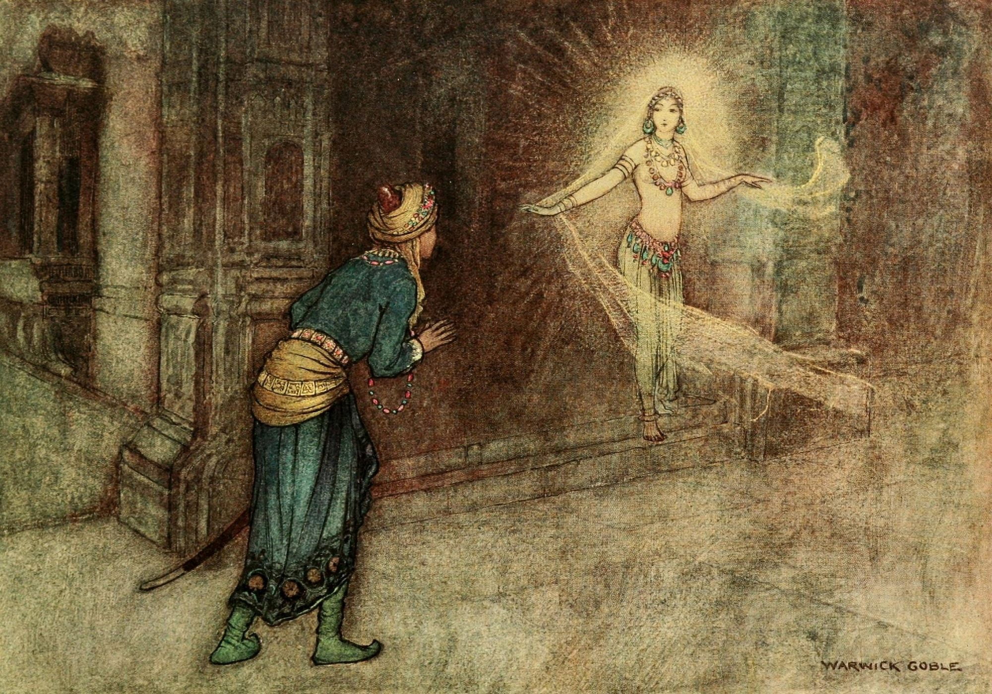Folk Tales of Bengal 1912 He saw a beautiful woman Canvas Art - Warwick Goble (24 x 36)