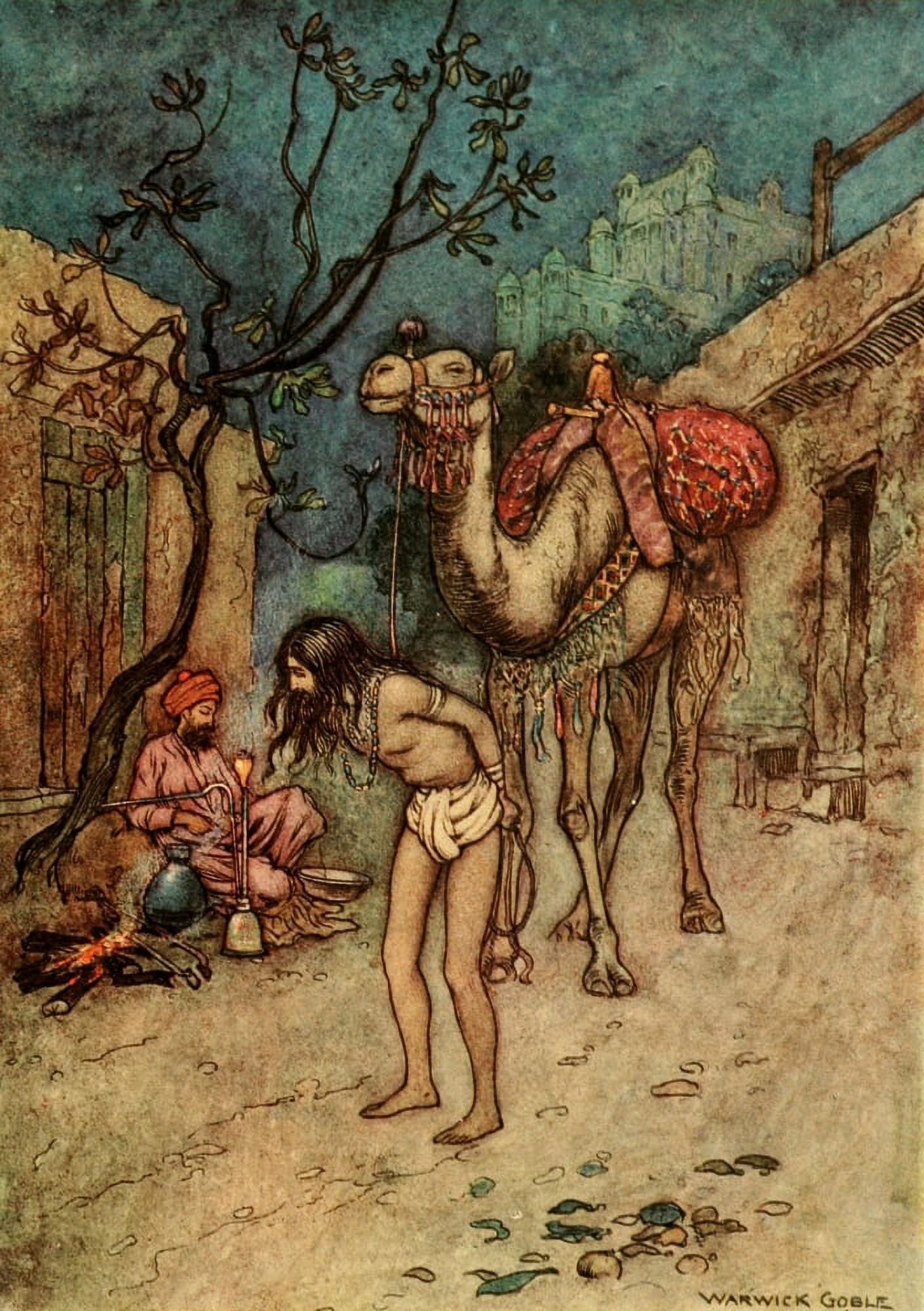 Folk Tales of Bengal 1912 He tied the camel to a tree Canvas Art - Warwick Goble (18 x 24)