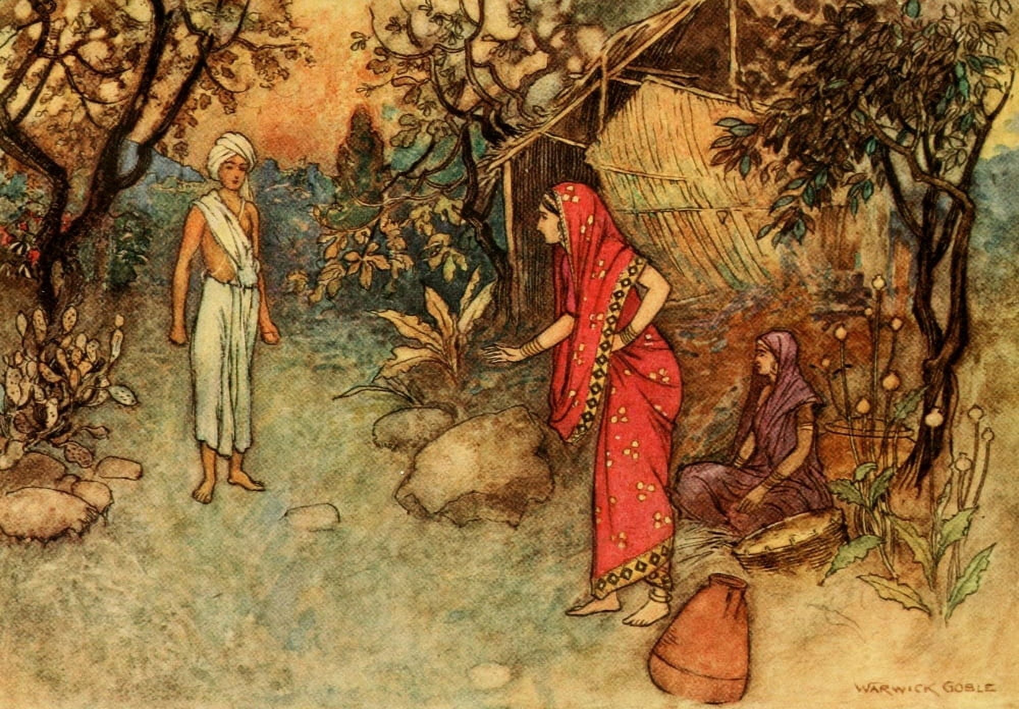 Folk Tales of Bengal 1912 How have you returned so soon Canvas Art - Warwick Goble (24 x 36)