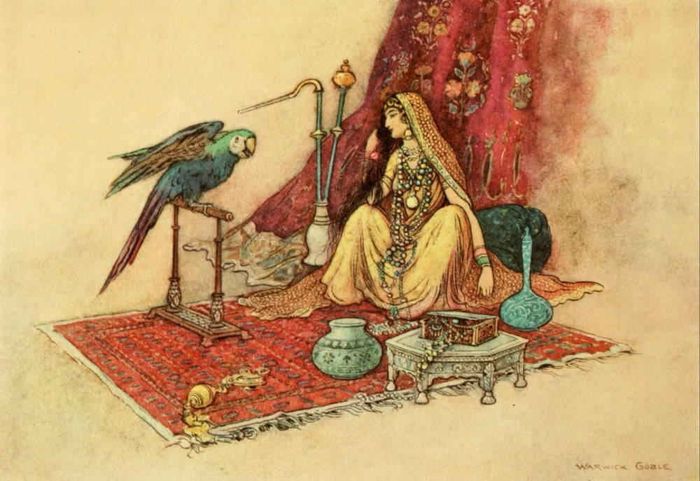 Folk Tales of Bengal 1912 Princess & the parrot Canvas Art - Warwick Goble (18 x 24)