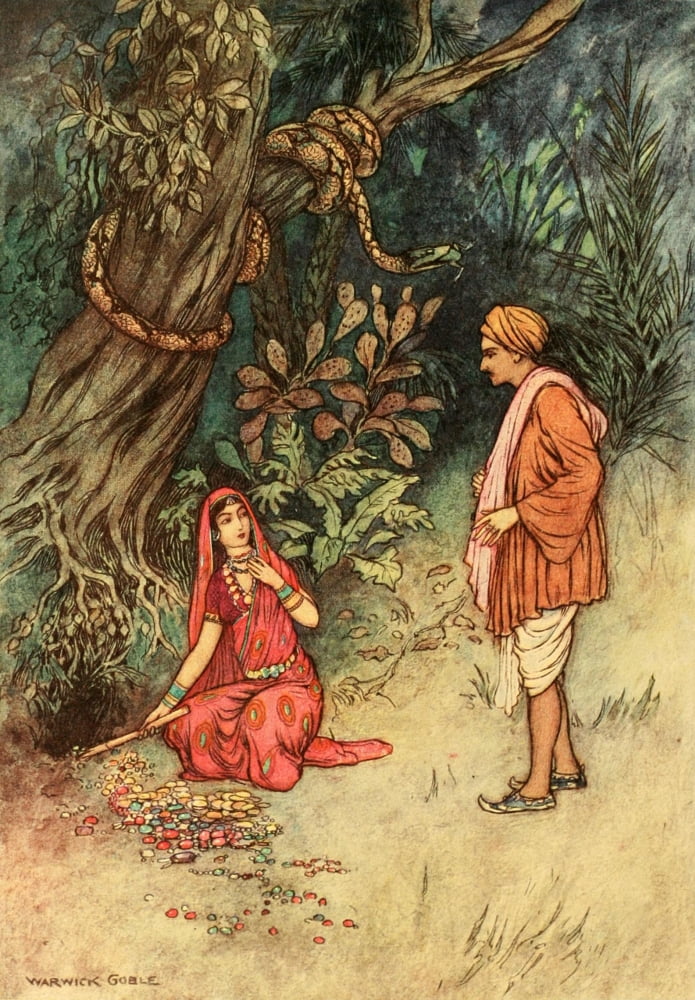 Folk Tales of Bengal 1912 Take this gold & precious stones Canvas Art - Warwick Goble (18 x 24)