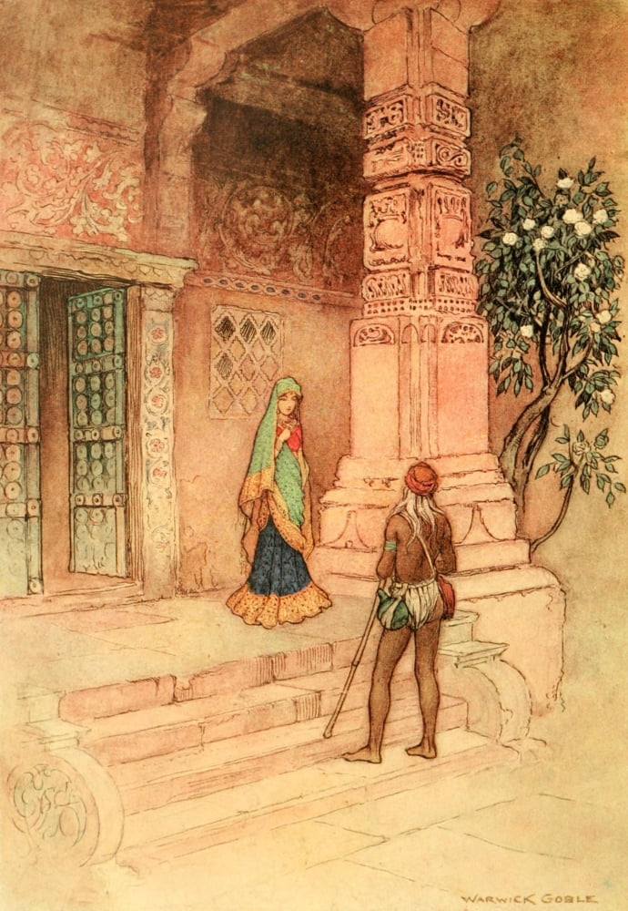 Folk Tales of Bengal 1912 The Queen went to the door Canvas Art - Warwick Goble (24 x 36)