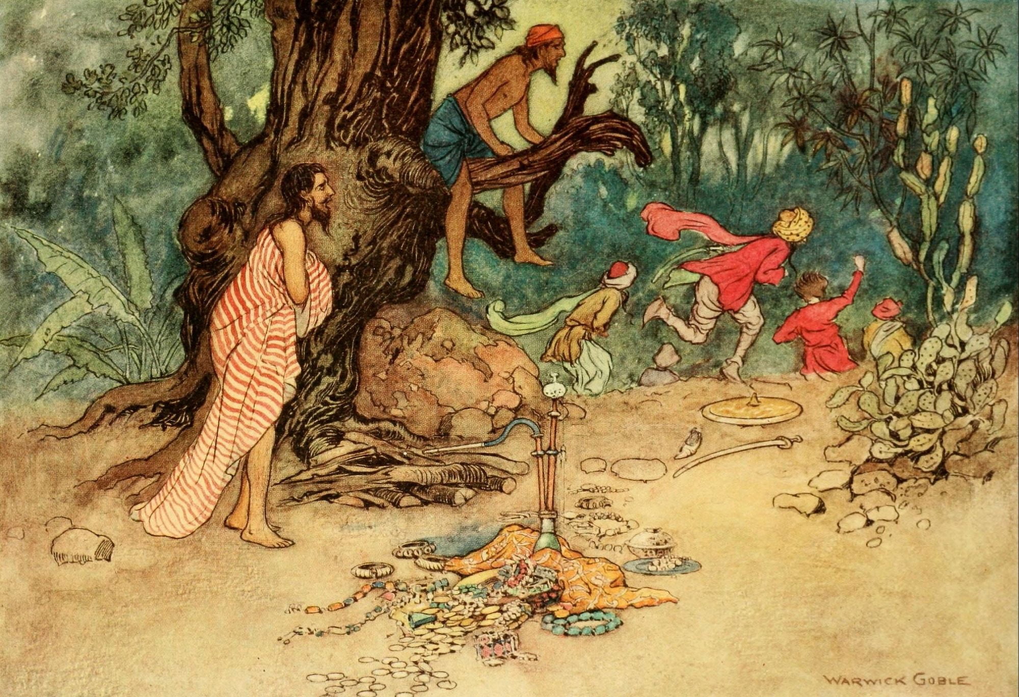 Folk Tales of Bengal 1912 They left behind money & jewels Canvas Art - Warwick Goble (18 x 24)