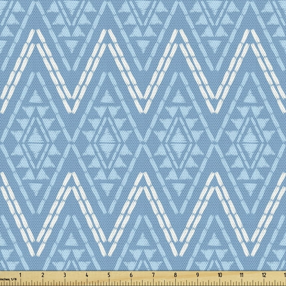 Folk Upholstery Fabric by the Yard, Boho Style Continuous Pattern with Zigzags and Rhombuses, Decorative Fabric for DIY and Home Accents, Sky Blue Pale Sky Blue by Ambesonne