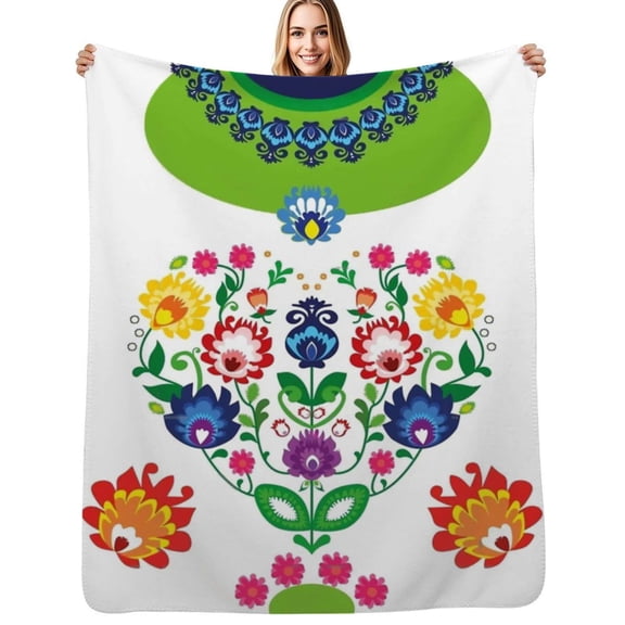 Folk heart beautiful polish folk motif - white Flannel Blanket Warm Soft Bedding Throws Winter Camping Chair Sofa Bed