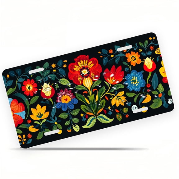 Folk - style Floral Border Funny Personalized License Plate Rust-proof Stainless Steel Metal License Plate Suitable For Men And Women 12.2" x 6.2"