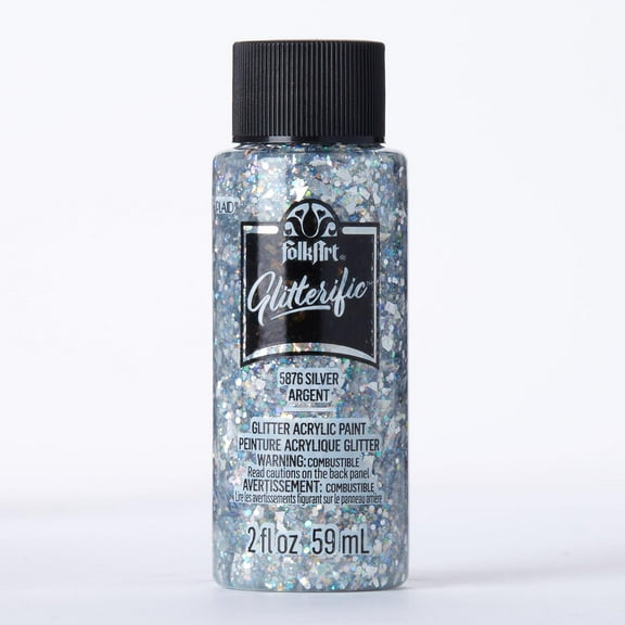 FolkArt Glitterific Acrylic Craft Paint, Glitter Finish, Silver, 2 fl oz