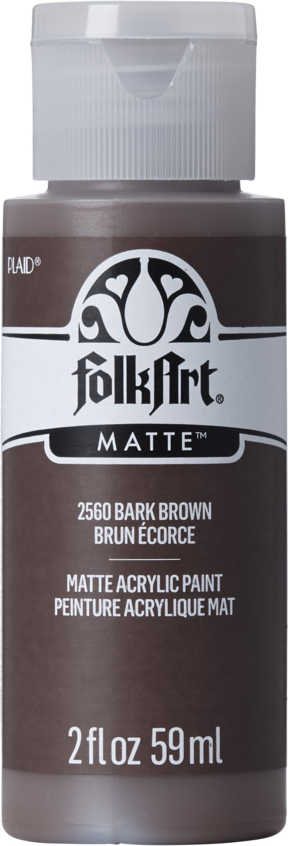 FolkArt Multi-Surface Acrylic Craft Paint, Satin Finish, Bark Brown, 2 fl oz