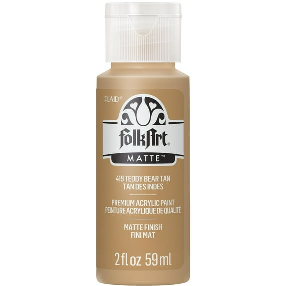 FolkArt Acrylic Craft Paint, Matte Finish, Teddy Bear Tan, 2 fl oz