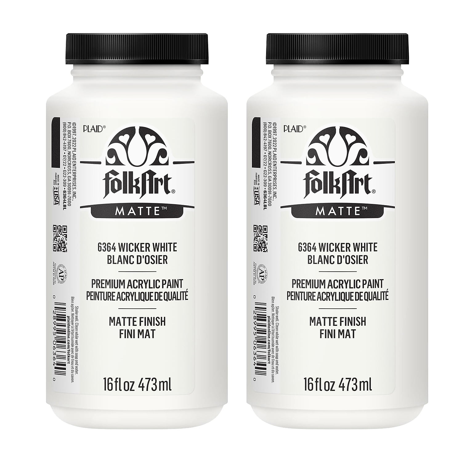 FolkArt Acrylic Paint Matte 16oz. Wicker White 2/Pack (FLK6364-2)