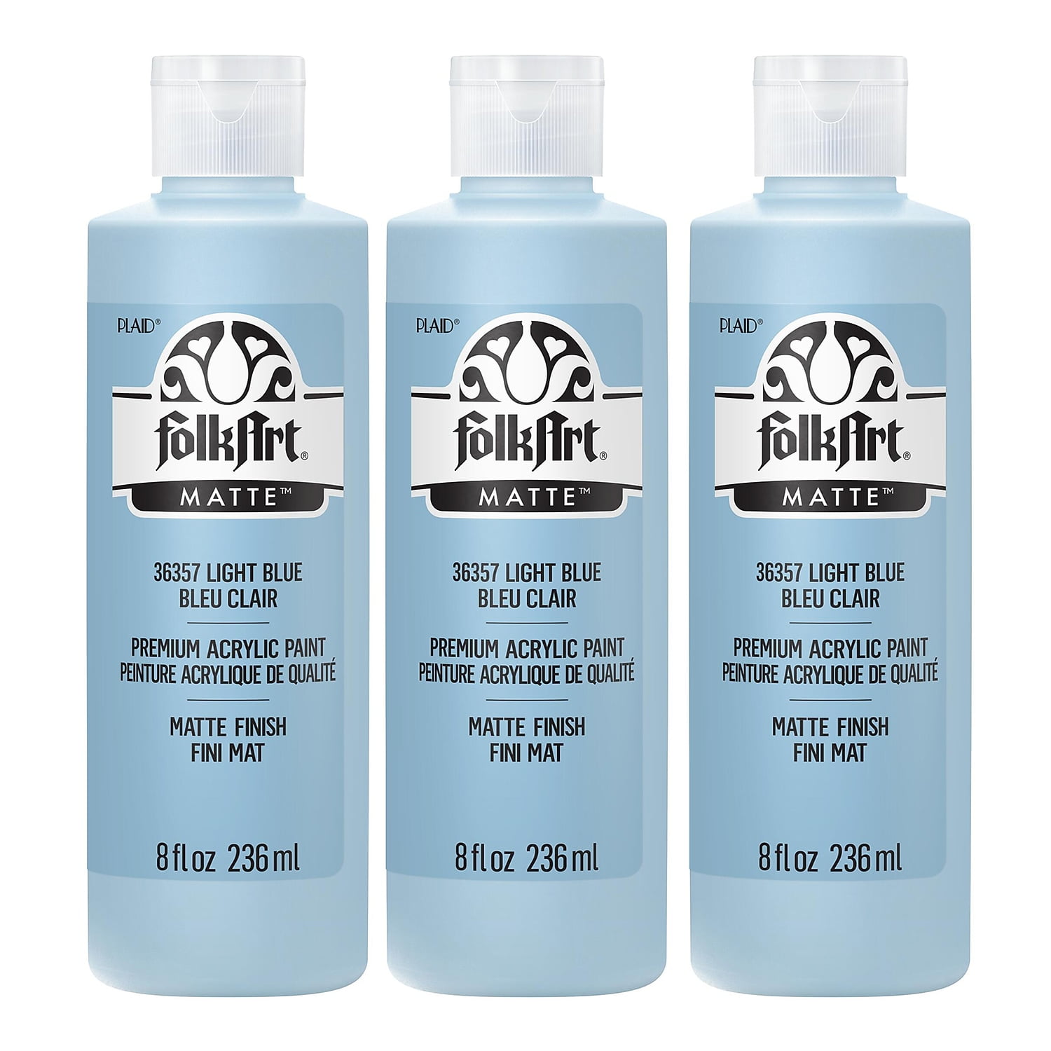 FolkArt Acrylic Paint Matte 8oz. Light Blue 3/Pack(FLK36357-3)