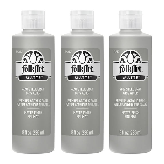 FolkArt Acrylic Paint Matte 8oz. Steel Gray 3/Pack(FLK4697-3)