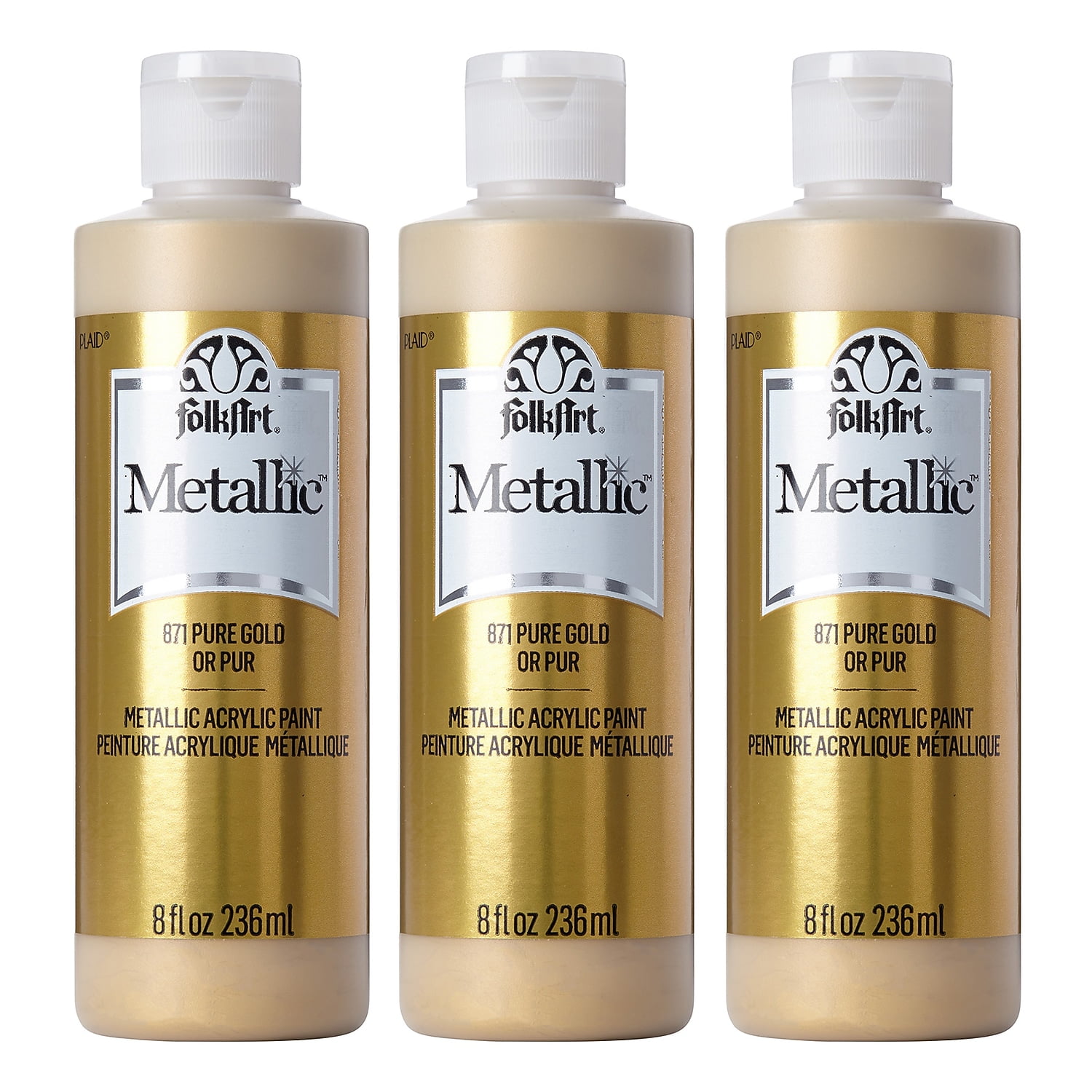 FolkArt Acrylic Paint Metallic 8oz. Pure Gold 3/Pack (FLK871-3)
