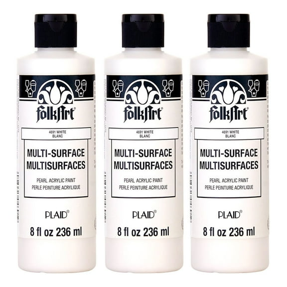 FolkArt Acrylic Paint Multi-Surface 8oz. Pearl White 3/Pack(FLK4691-3)