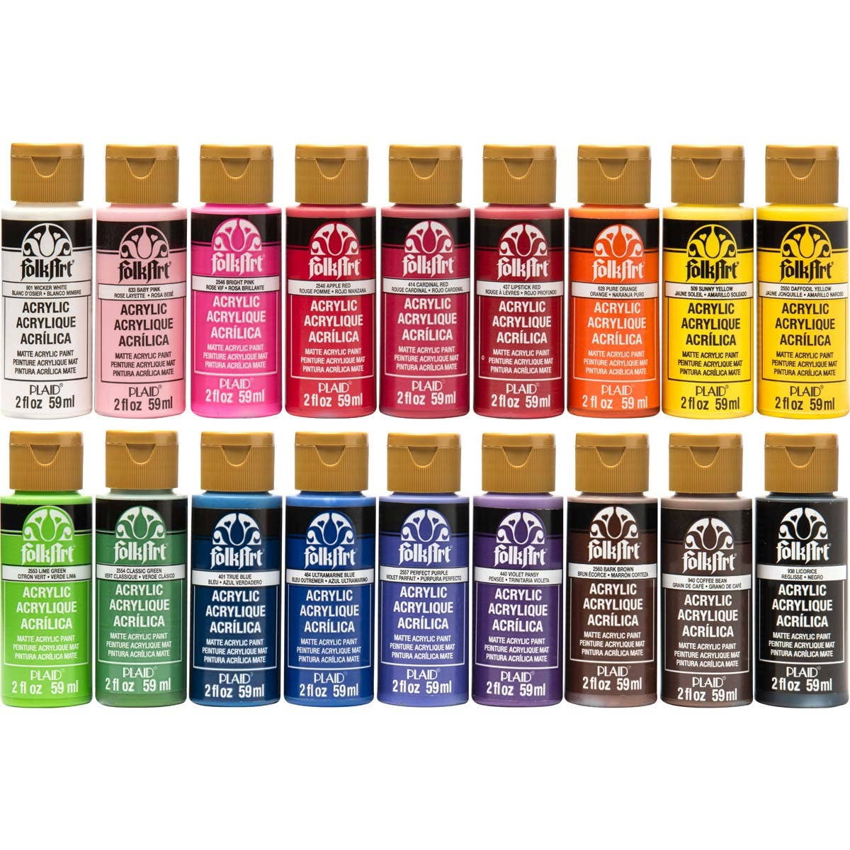 FolkArt Acrylic Craft Paint, Matte Finish, Multicolor, Set of 18, 2 fl oz