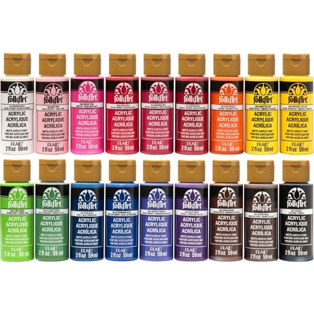 FolkArt Acrylic Craft Paint, Matte Finish, Multicolor, Set of 18, 2 fl oz