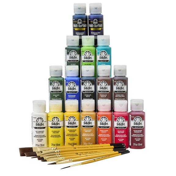 FolkArt Art Talk with Andy Professional Kit, 27 Pc Set with 17 Acrylic Craft Paints, and 10 Brushes