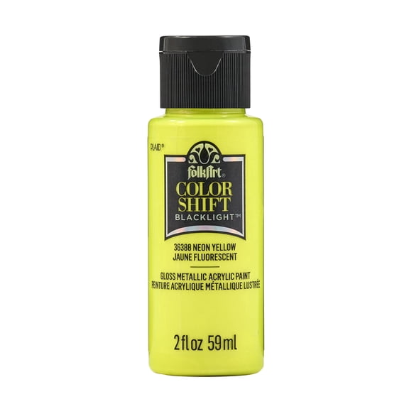 FolkArt Color Shift Blacklight Acrylic Craft Paint, Metallic Finish, Neon Yellow, 2 fl oz