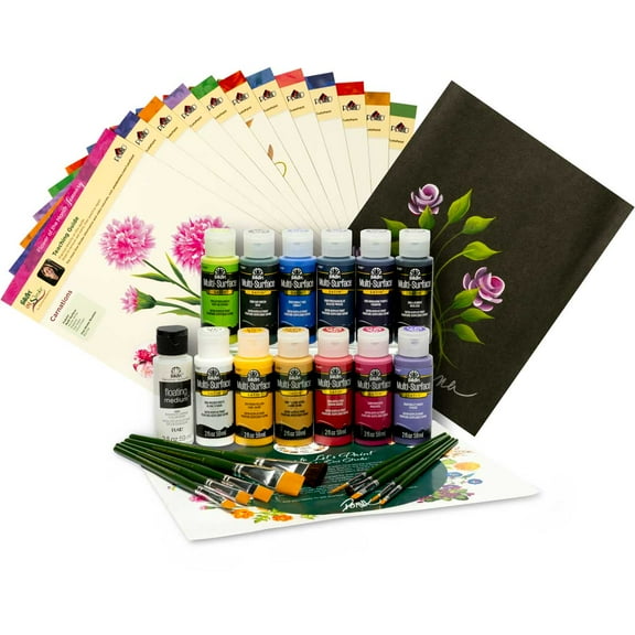 FolkArt One Stroke Learn to Paint Flower of the Month Kit, 35 Piece