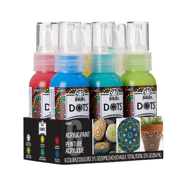 FolkArt Dots Set, 6 Piece Acrylic Paint Kit Featuring 6 Colors for DIY