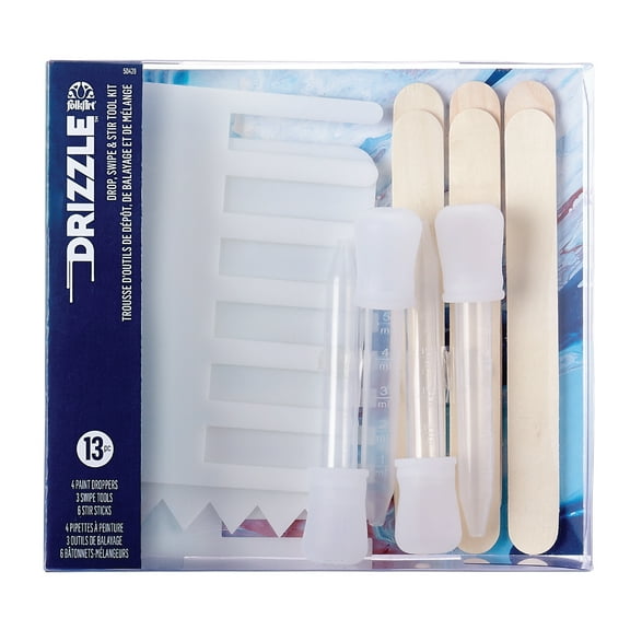 FolkArt Drizzle Drop, Swipe, & Stir Pouring Tool Kit, Set of 13, Multi-Size