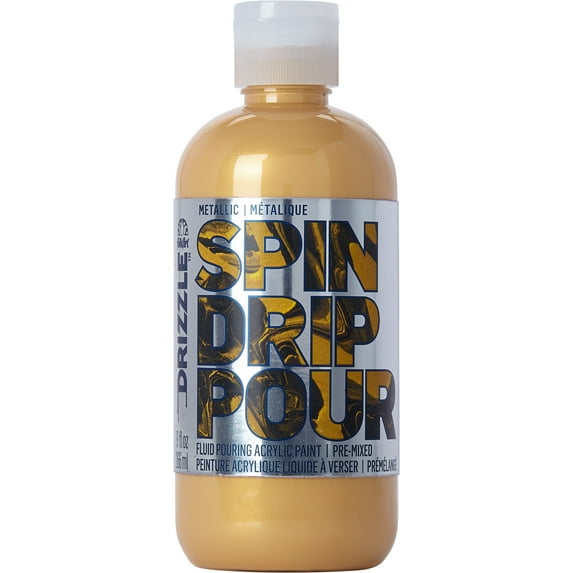FolkArt Drizzle Metallic Pre-Mixed Fluid Pouring Acrylic Paint, Heart of Gold, 9 fl oz