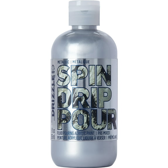 FolkArt Drizzle Metallic Pre-Mixed Fluid Pouring Acrylic Paint, Silver Bank, 9 fl oz