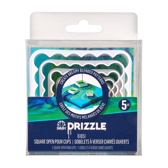 FolkArt Drizzle Open Pour Cups, Set of 5 Square Cups in Assorted Sizes for Fluid Paint Pouring