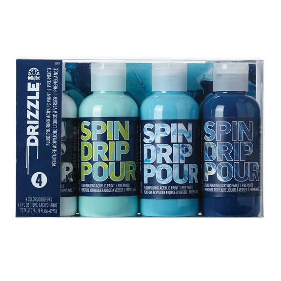 FolkArt Drizzle Pre-Mixed Fluid Pouring Acrylic Paint Set, Surf's up, Set of 4