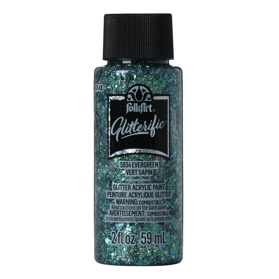 FolkArt Glitterific Acrylic Craft Paint, Glitter Finish, Evergreen, 2 fl oz